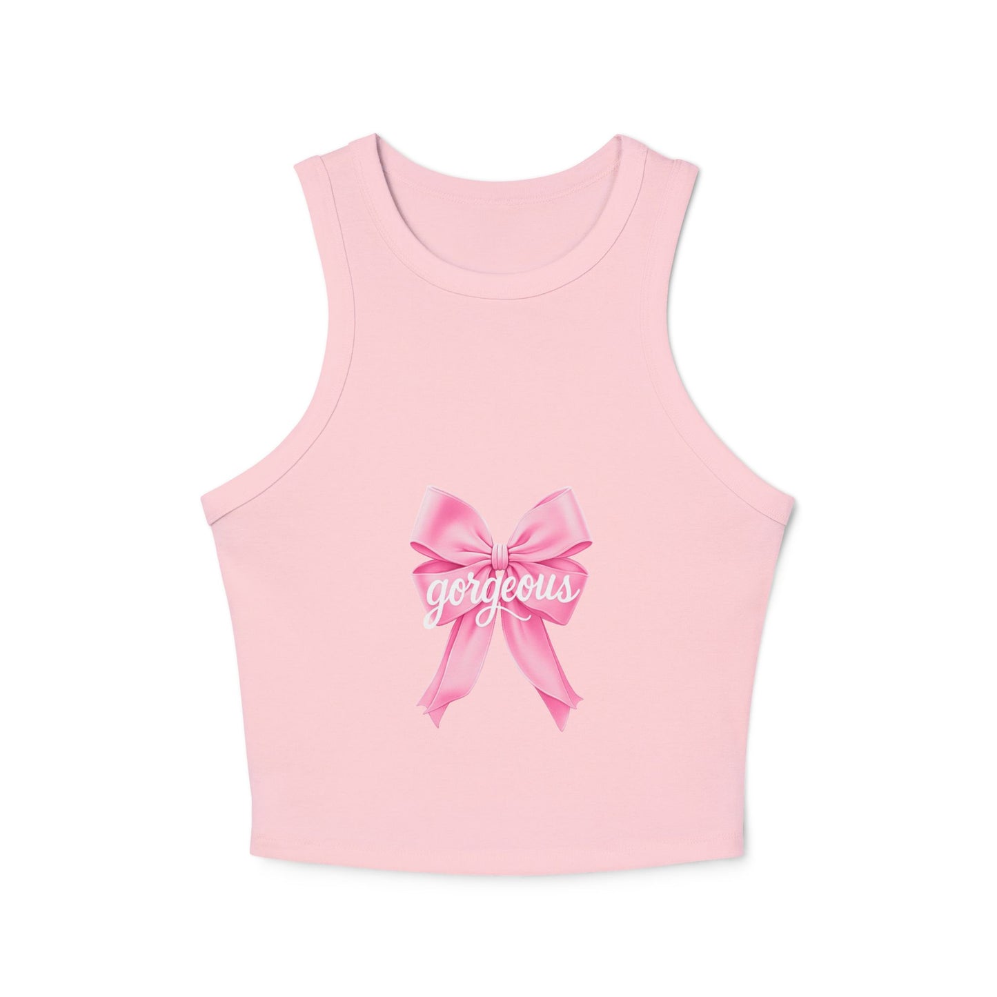 Gorgeous Pink Bow Racer Tank Top, Cute Summer Top, Women's Workout Shirt, Gift for Her, Casual Wear