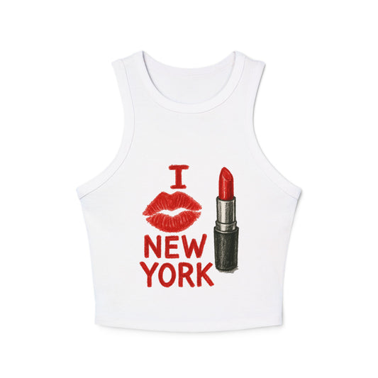 I Love New York Lipstick Racer Tank Top, Women's Fashion Top, Summer Essential, Travel Souvenir, Gift for New Yorkers, Cute Crop Top, [...]