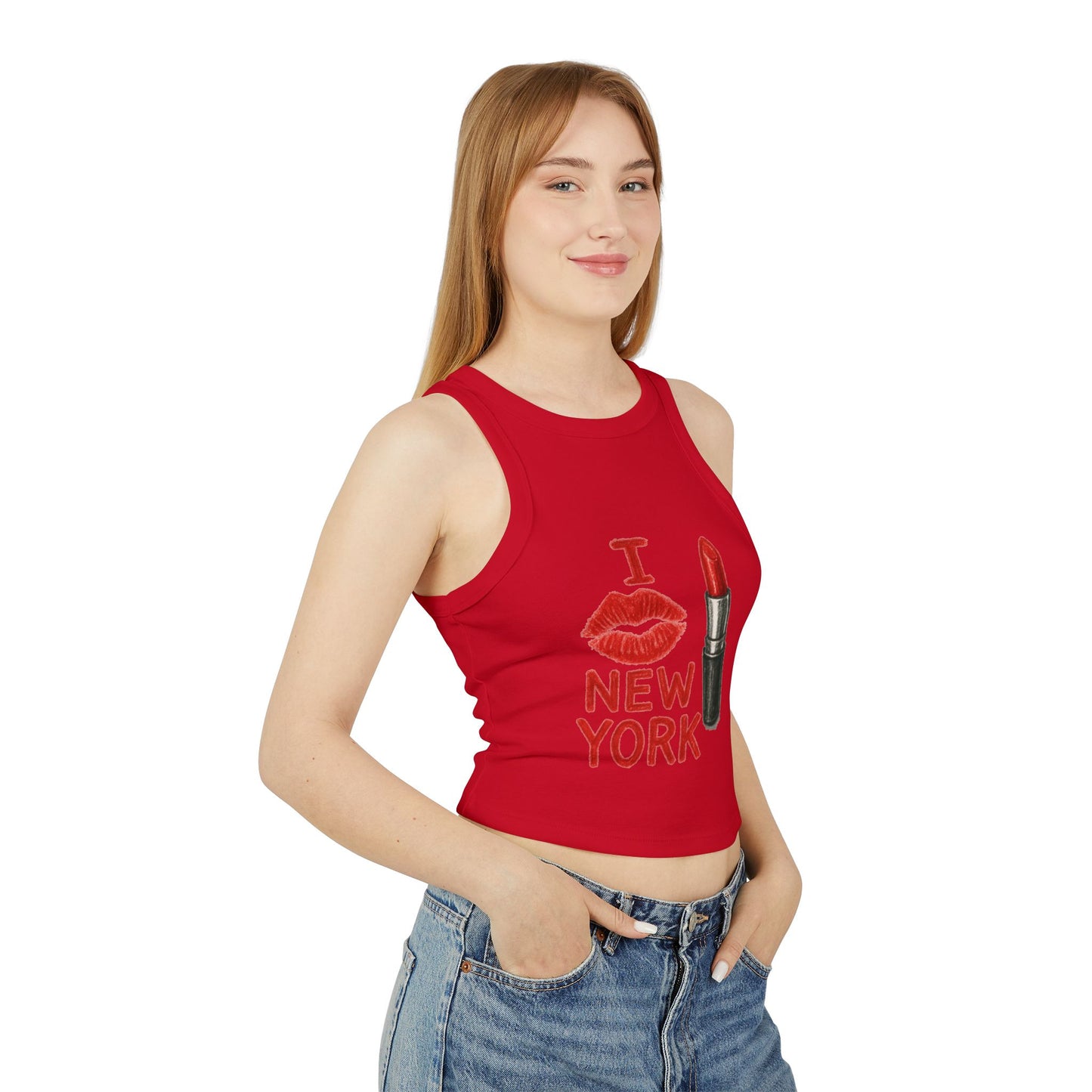 I Love New York Lipstick Racer Tank Top, Women's Fashion Top, Summer Essential, Travel Souvenir, Gift for New Yorkers, Cute Crop Top, [...]