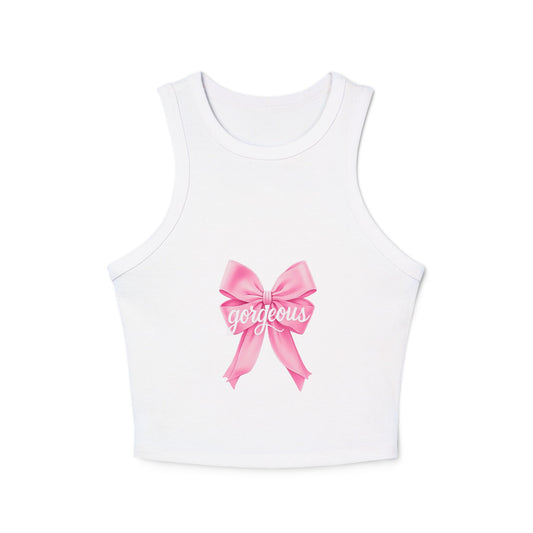 Gorgeous Pink Bow Racer Tank Top, Cute Summer Top, Women's Workout Shirt, Gift for Her, Casual Wear