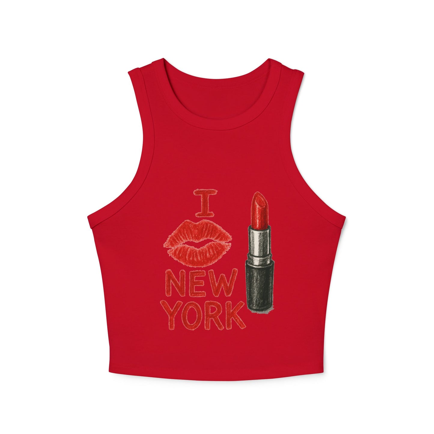 I Love New York Lipstick Racer Tank Top, Women's Fashion Top, Summer Essential, Travel Souvenir, Gift for New Yorkers, Cute Crop Top, [...]